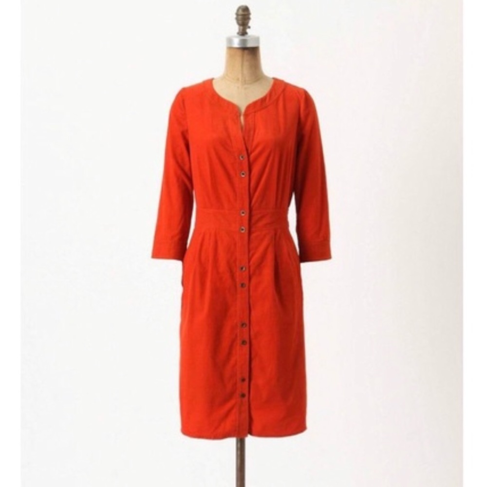 Anthropologie Red Button-Down Dress